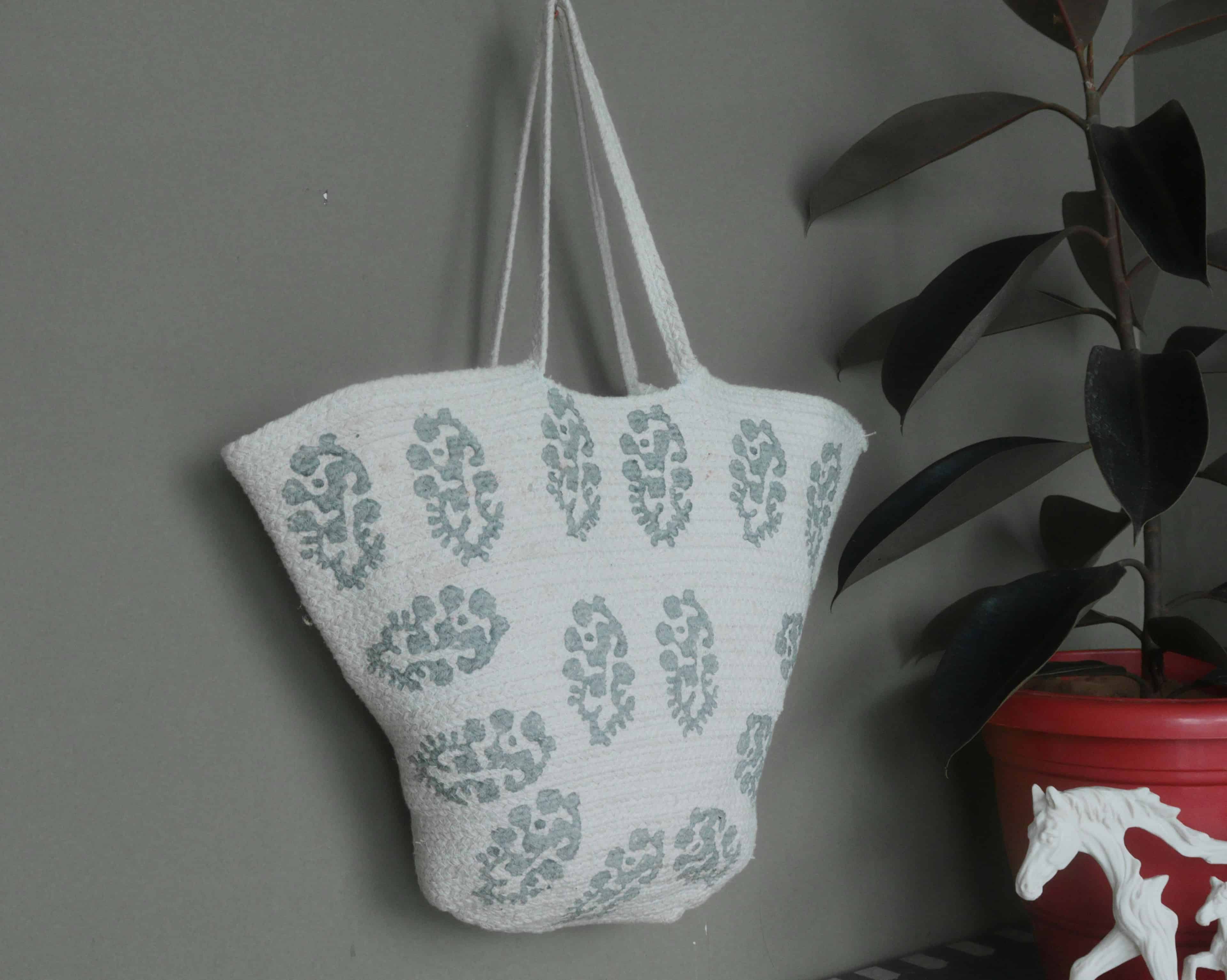 Handwoven Block Printed Grey and Orange Bags - Image 2