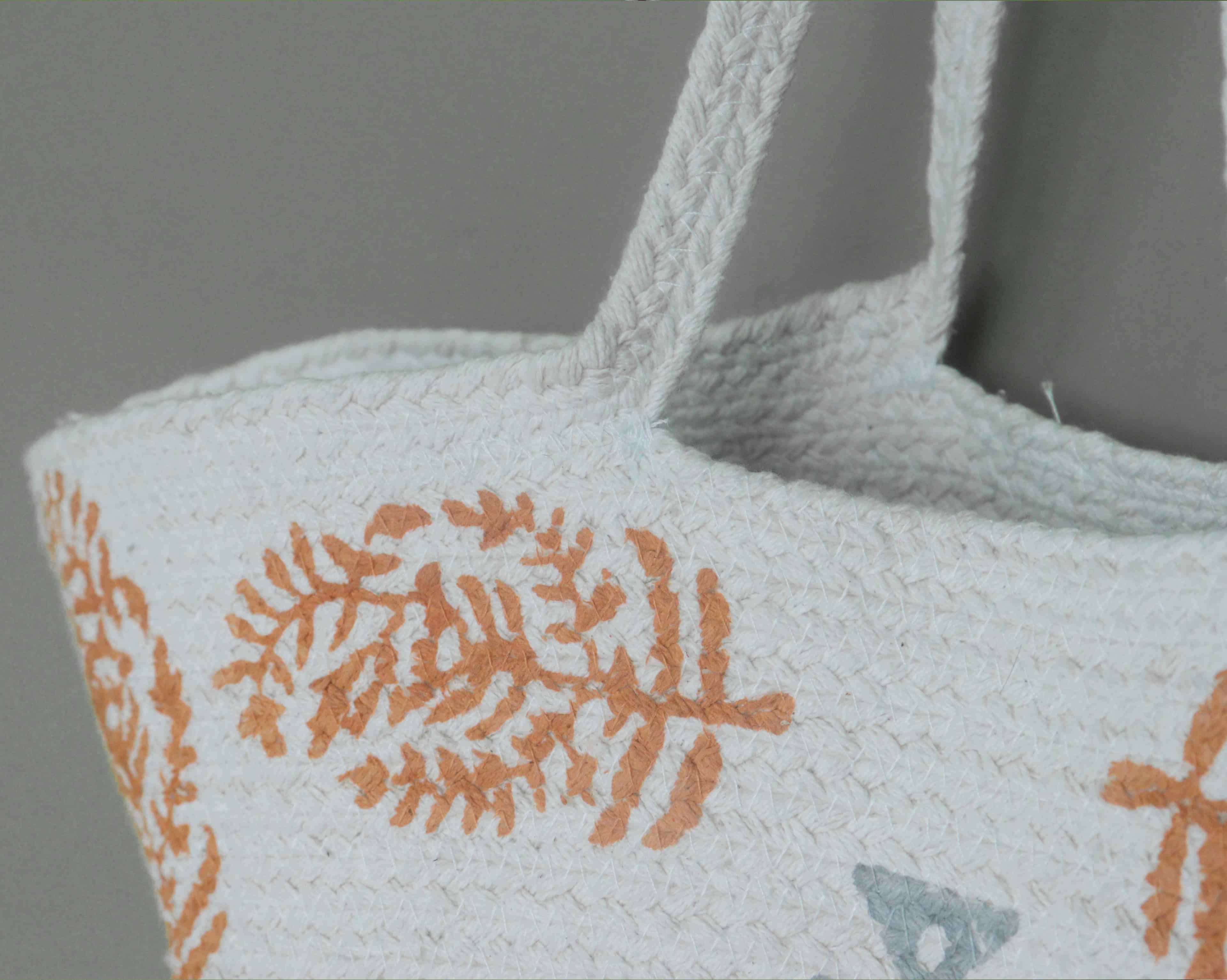 Handwoven Block Printed Grey and Orange Bags - Image 5