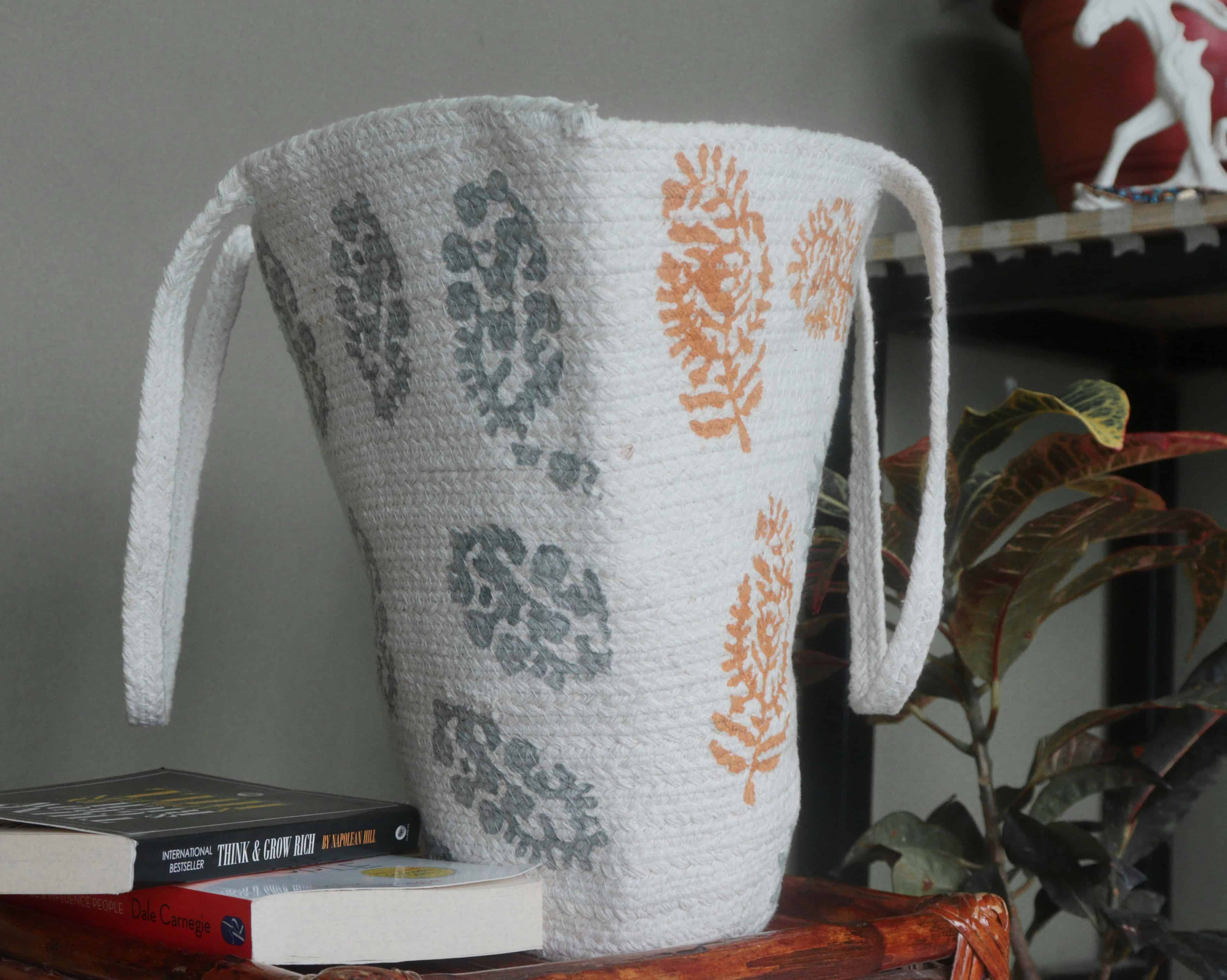 Handwoven Block Printed Grey and Orange Bags - Image 6