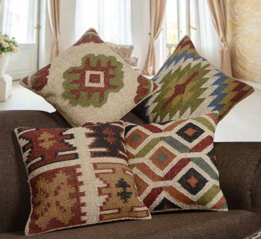 Handwoven Wool Jute Kilim Pillow Cases