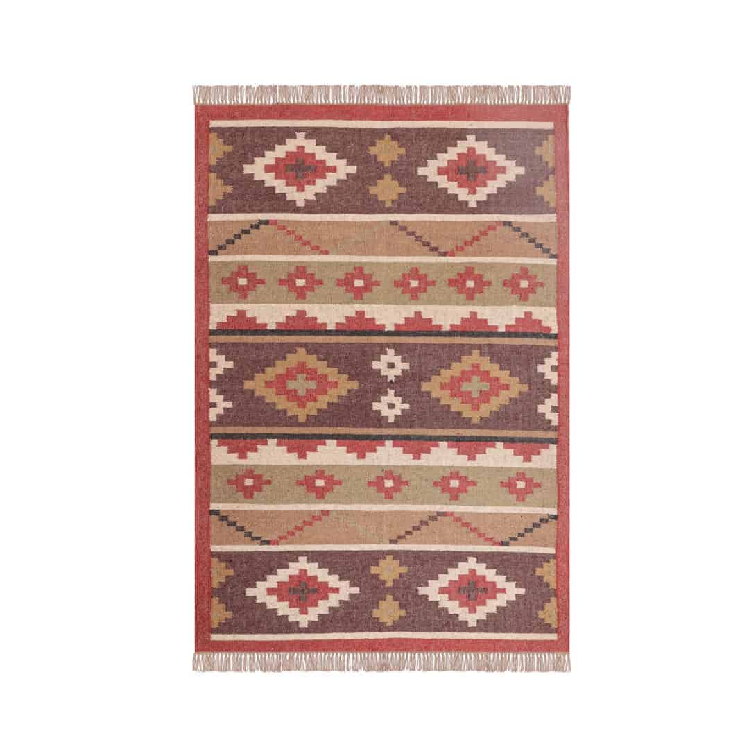 Wool Jute Multicolor Vintage Kilim Area Rugs - Image 1