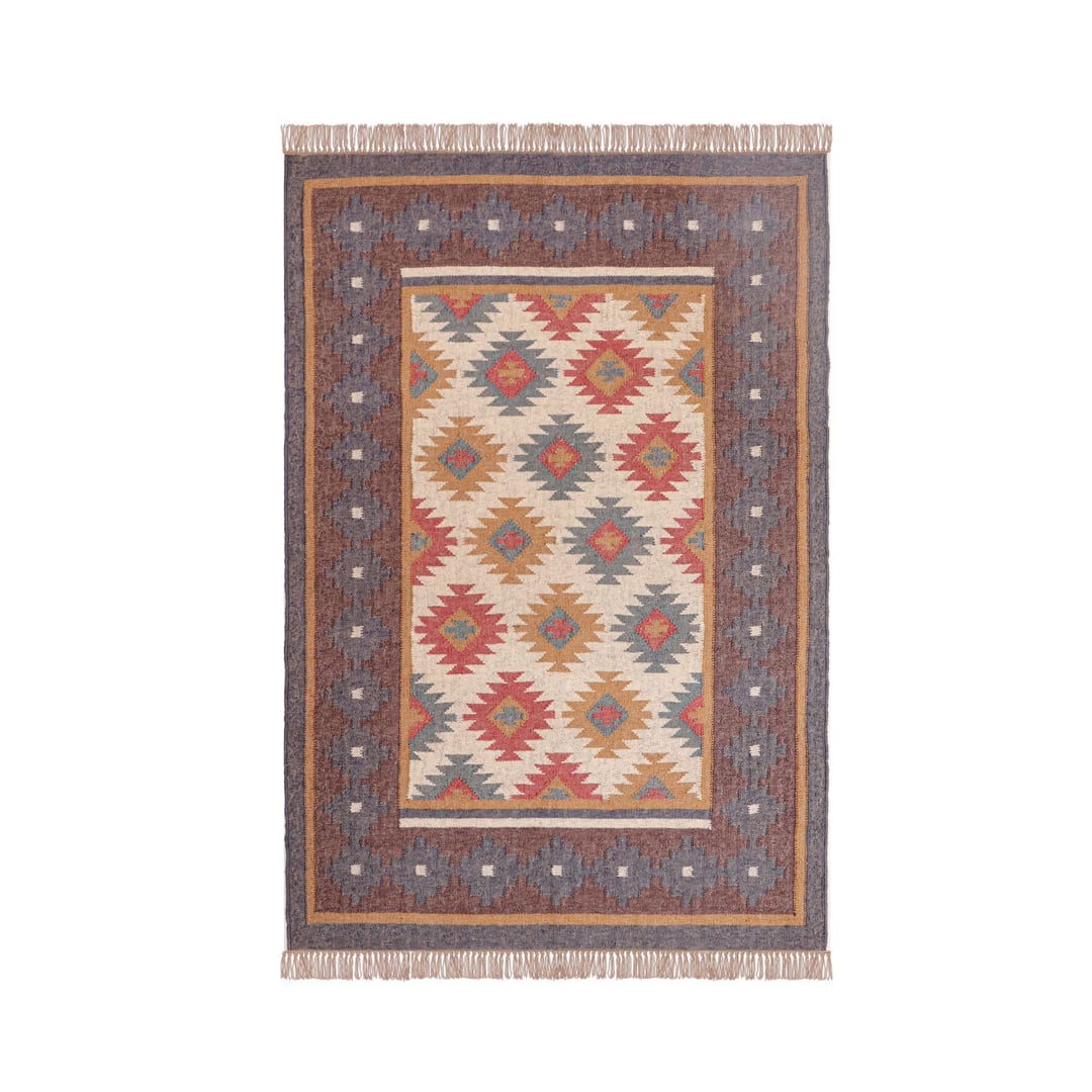 Indian Handmade Wool Jute Kilim Area Rug