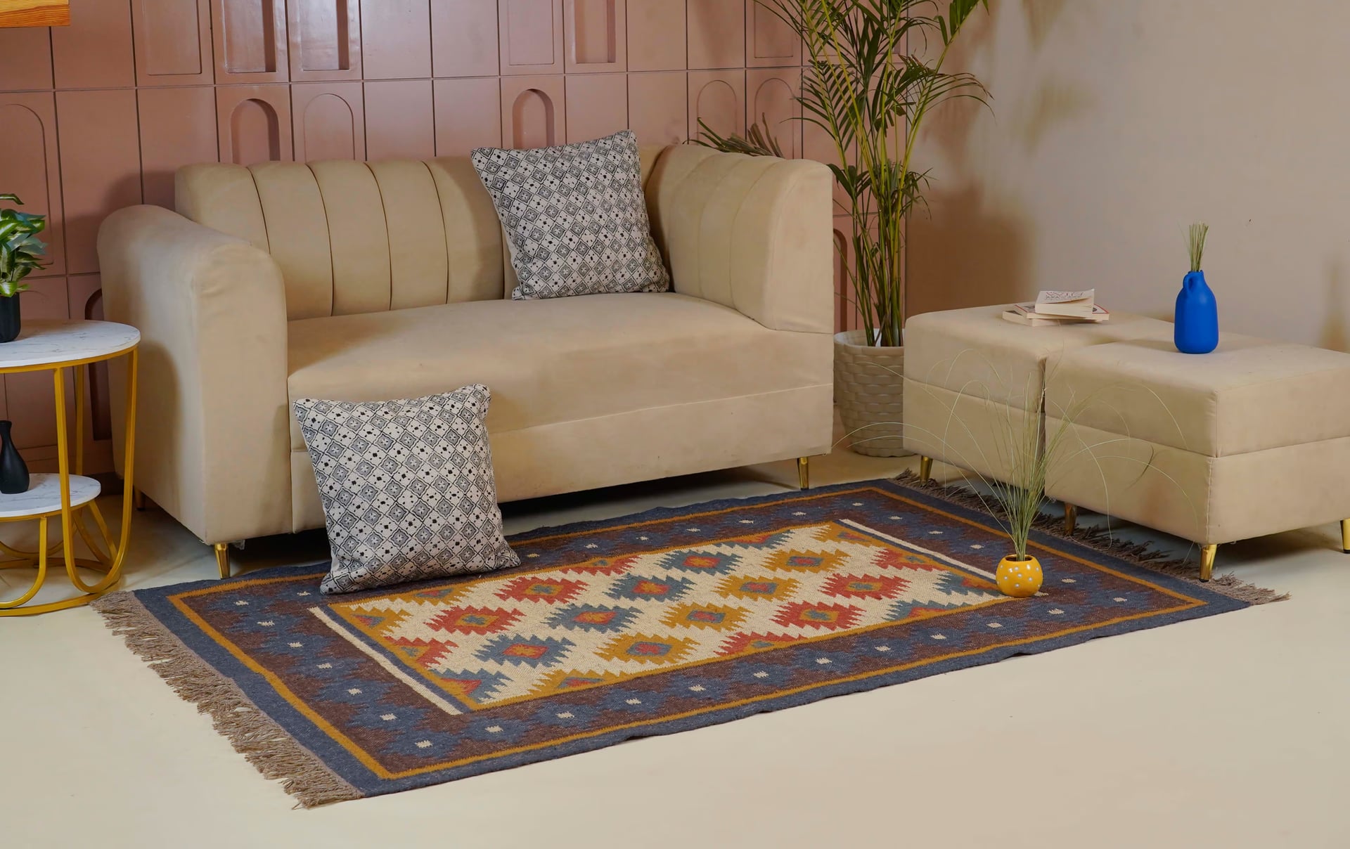 Indian Handmade Wool Jute Kilim Area Rug