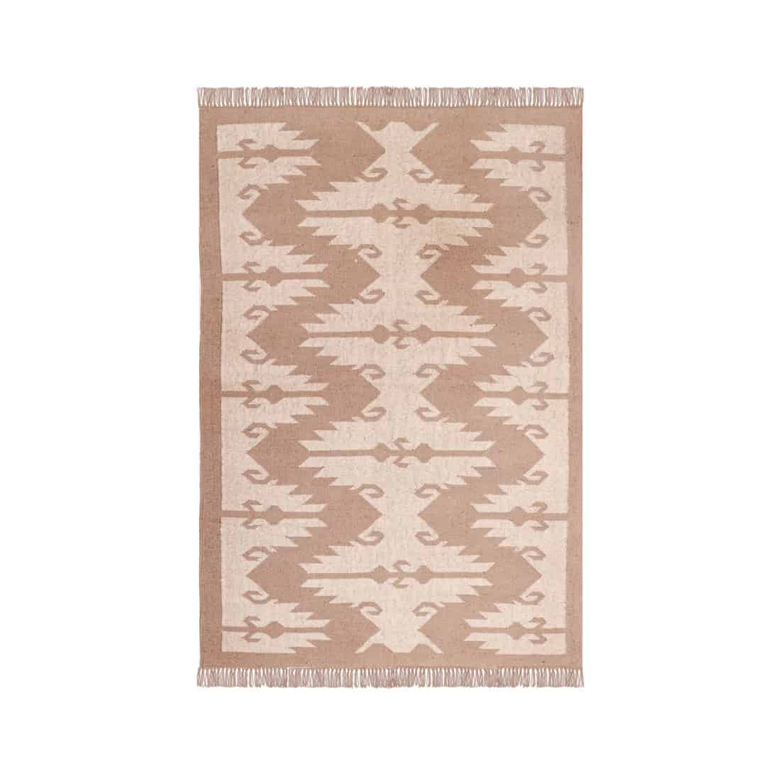 Beige and White Color Handwoven Wool Jute Kilim Rugs - Image 1