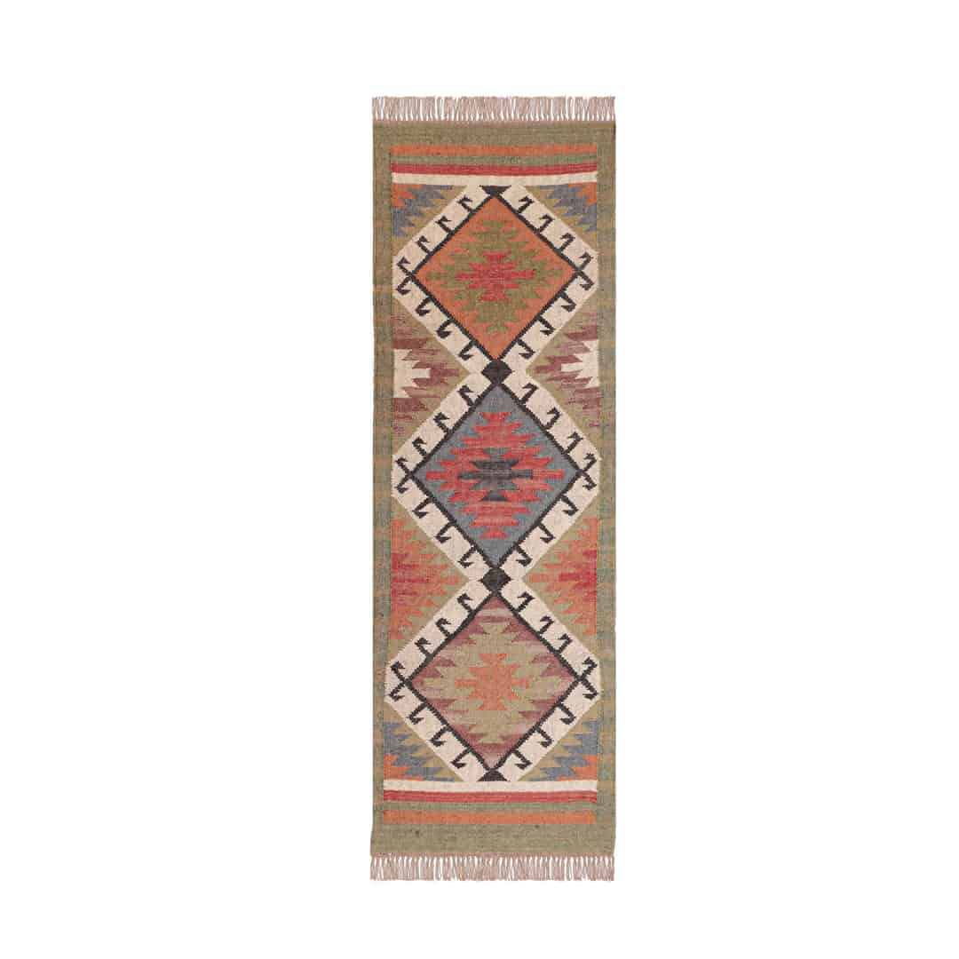 Reversible Handwoven Wool Jute Kilim Antique Runner Rugs - Image 1