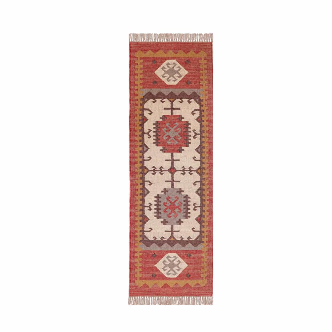 Vintage Kilim Dhurrie Wool Jute Runner Rug - Image 1