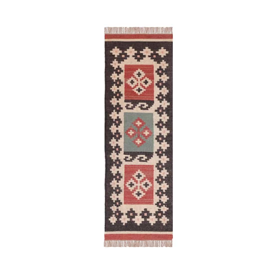 Vintage Kilim Wool Jute Dhurrie Runner Rug - Image 1