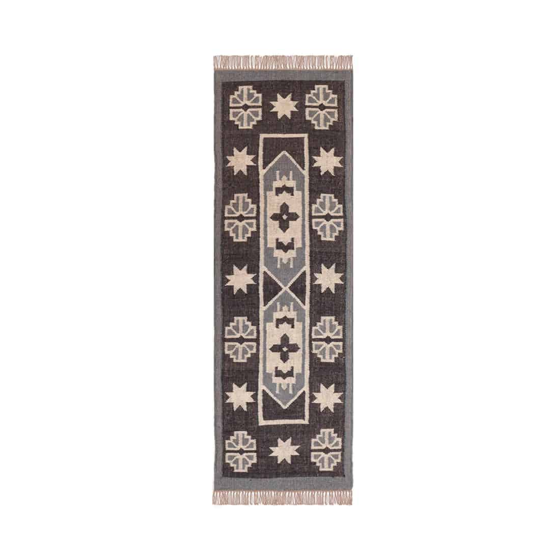 Geometric Shape Wool Jute Kilim Runner Rug - Image 1