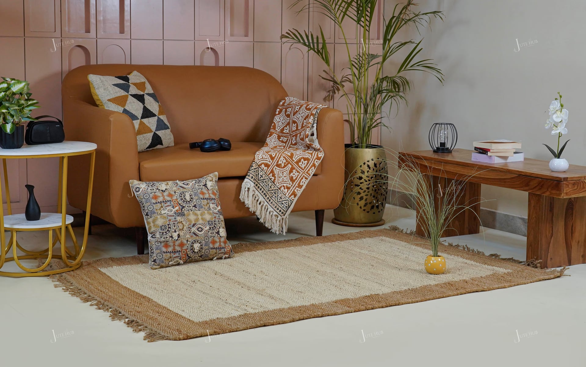 Handwoven Hemp Jute Rug with Fringes