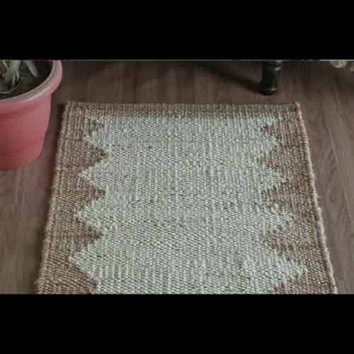Indian Handmade Off White Jute Hemp Rug with Natural Sides - Image 2