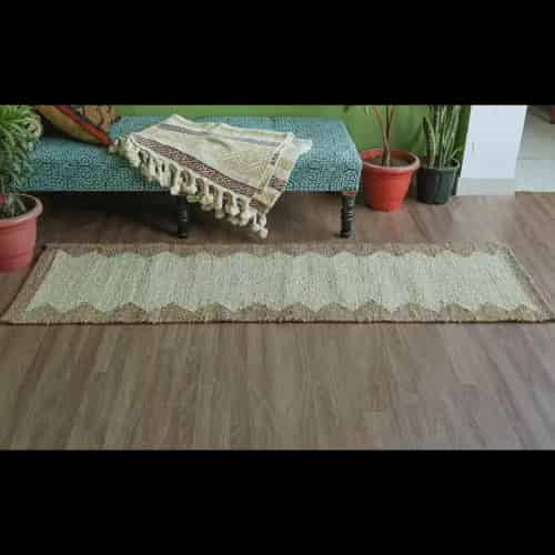 Indian Handmade Off White Jute Hemp Rug with Natural Sides - Image 4