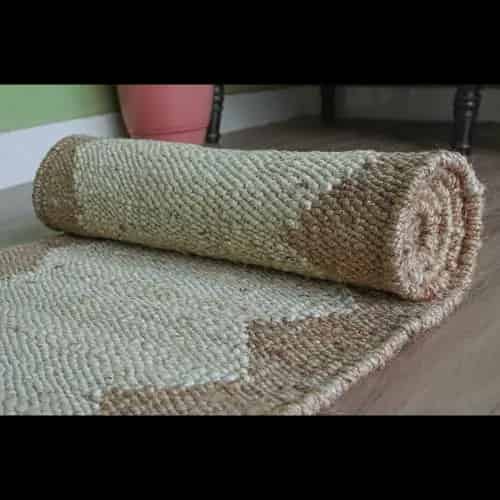Indian Handmade Off White Jute Hemp Rug with Natural Sides - Image 7