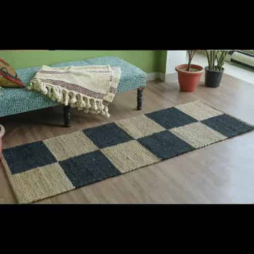 Home Decor Bohemian Natural and Black Jute Hemp Rug - Image 2