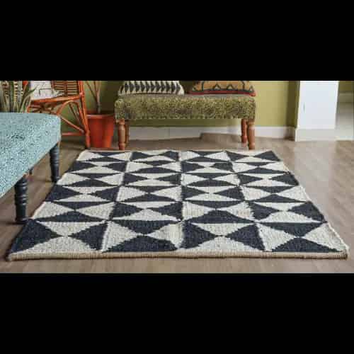 White Hemp Jute Rug With Black Design Jute Hemp Rug - Image 2