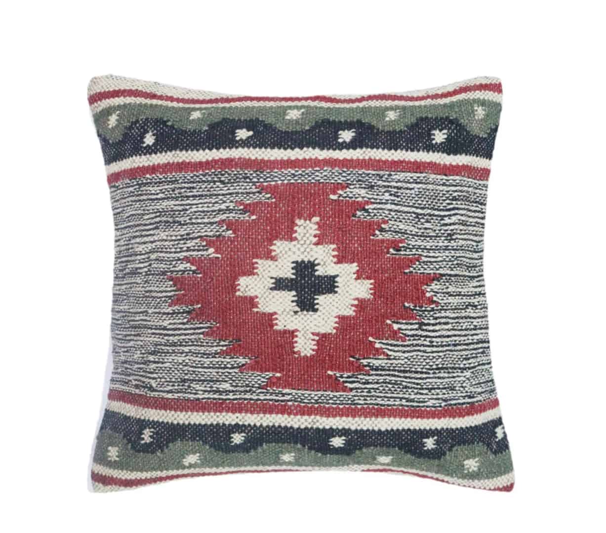 Wool Jute Cushion Cover Vintage Kilim Pillow - Image 1