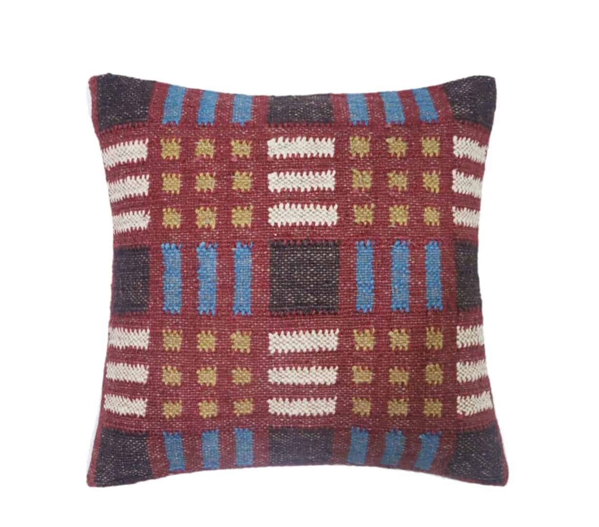 Handwoven Multicolor Bohemian Wool Jute Kilim Pillowcases - Image 4