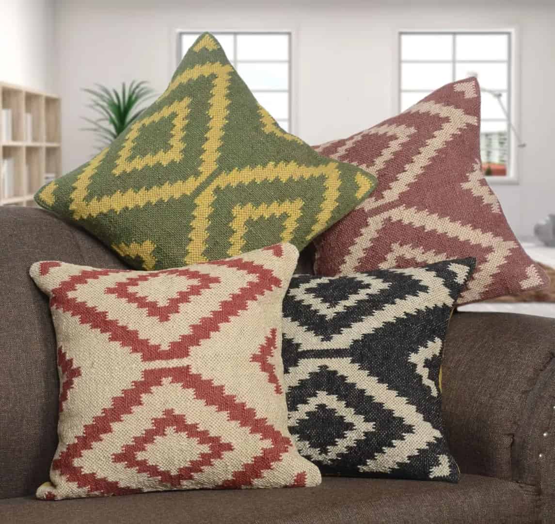 Indian Handmade Turkish Wool Jute Cushion Cover - Image 2