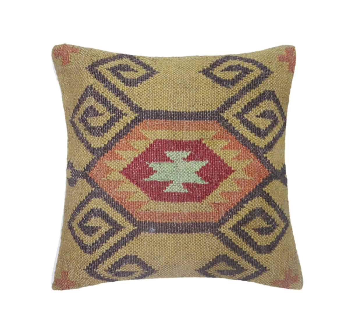 45x45 cm Set of 4 Wool jute Vintage Kilim Cushion Covers - Image 3