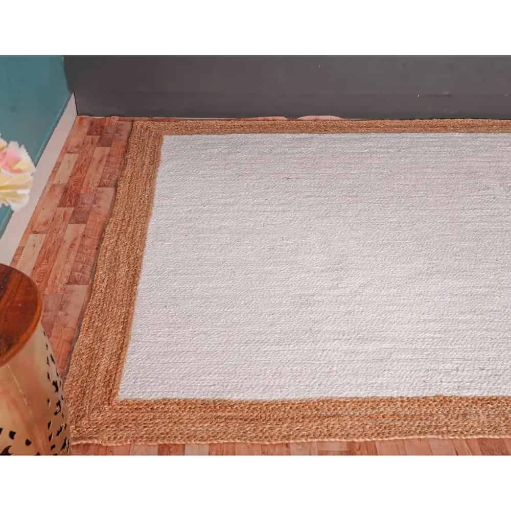 Hand Braided White Jute Rug with Natural Border Jute Area Rug - Image 5