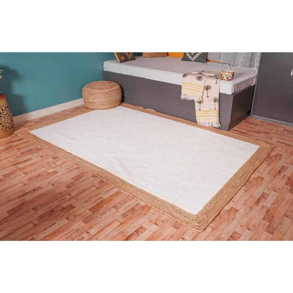 Hand Braided White Jute Rug with Natural Border Jute Area Rug - Image 2