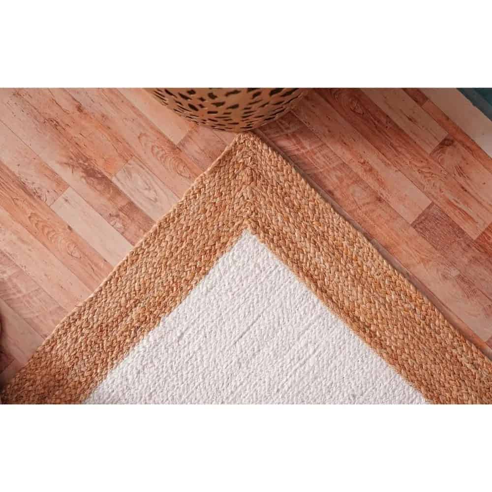 Hand Braided White Jute Rug with Natural Border Jute Area Rug - Image 4