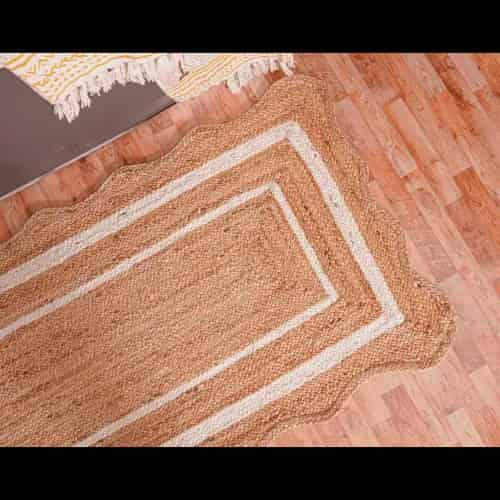 Hand Braided Scalloped Natural Jute Rug with Double Line White Border - Image 2