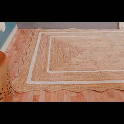 Hand Braided Scalloped Natural Jute Rug with Double Line White Border - Image 5