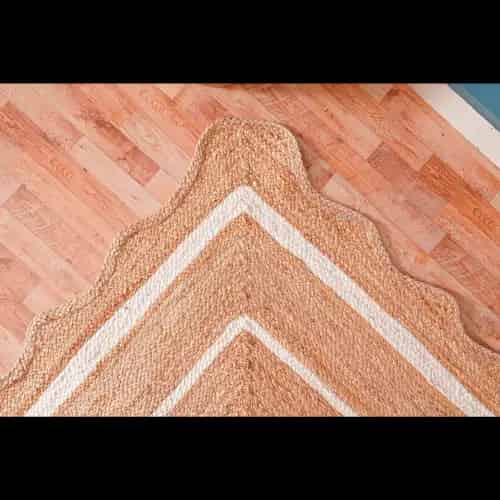 Hand Braided Scalloped Natural Jute Rug with Double Line White Border - Image 7