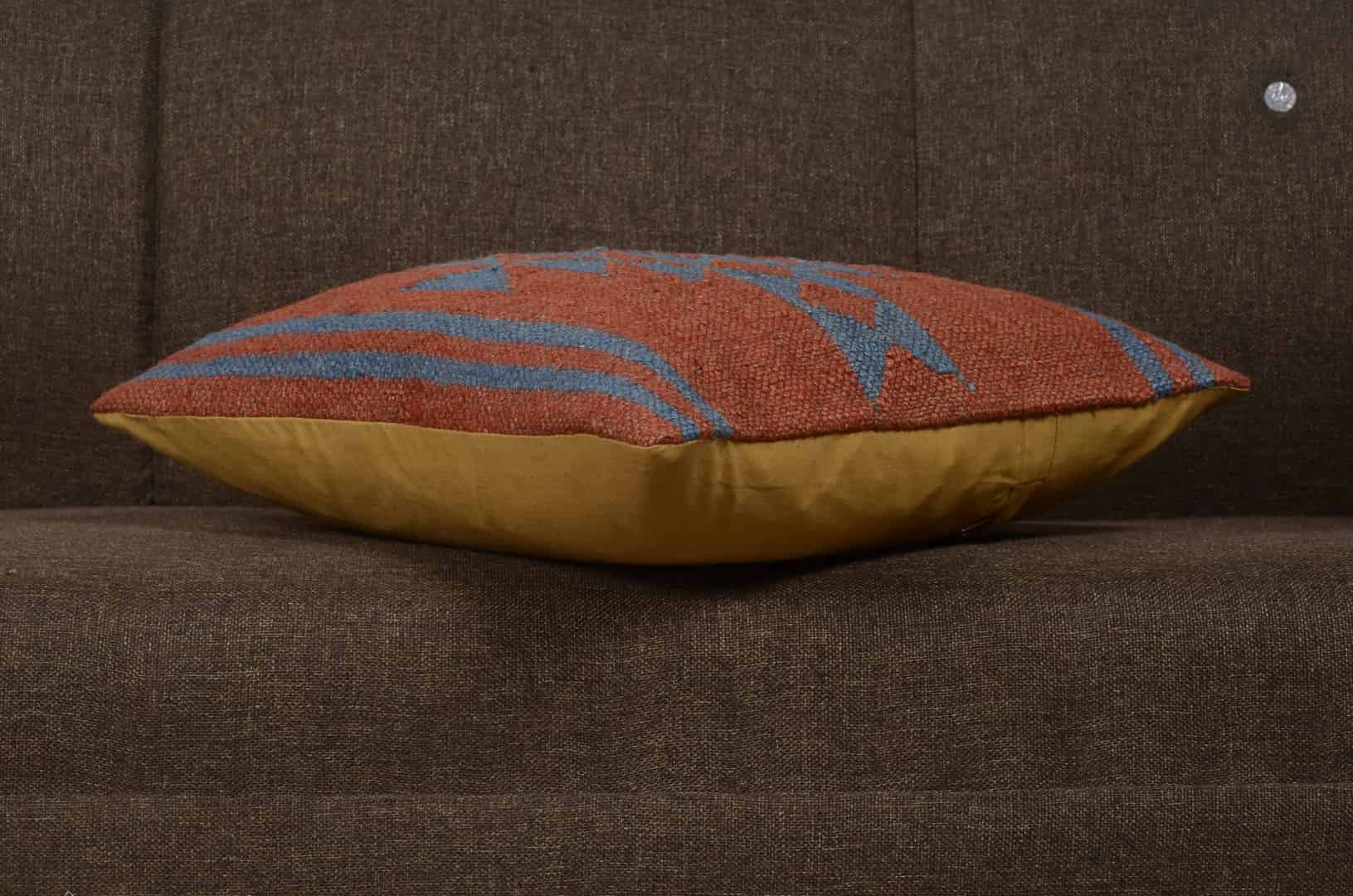 Orange and Blue Handmade Wool Jute Kilim Cushion Cover - Image 2