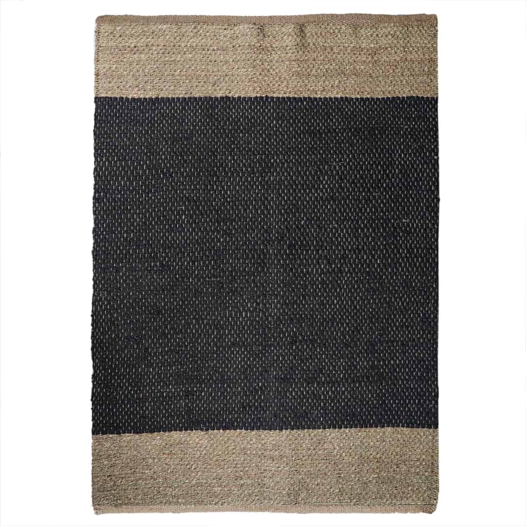 Custom Size Handwoven Black and Beige Jute Hemp Rug - Image 1