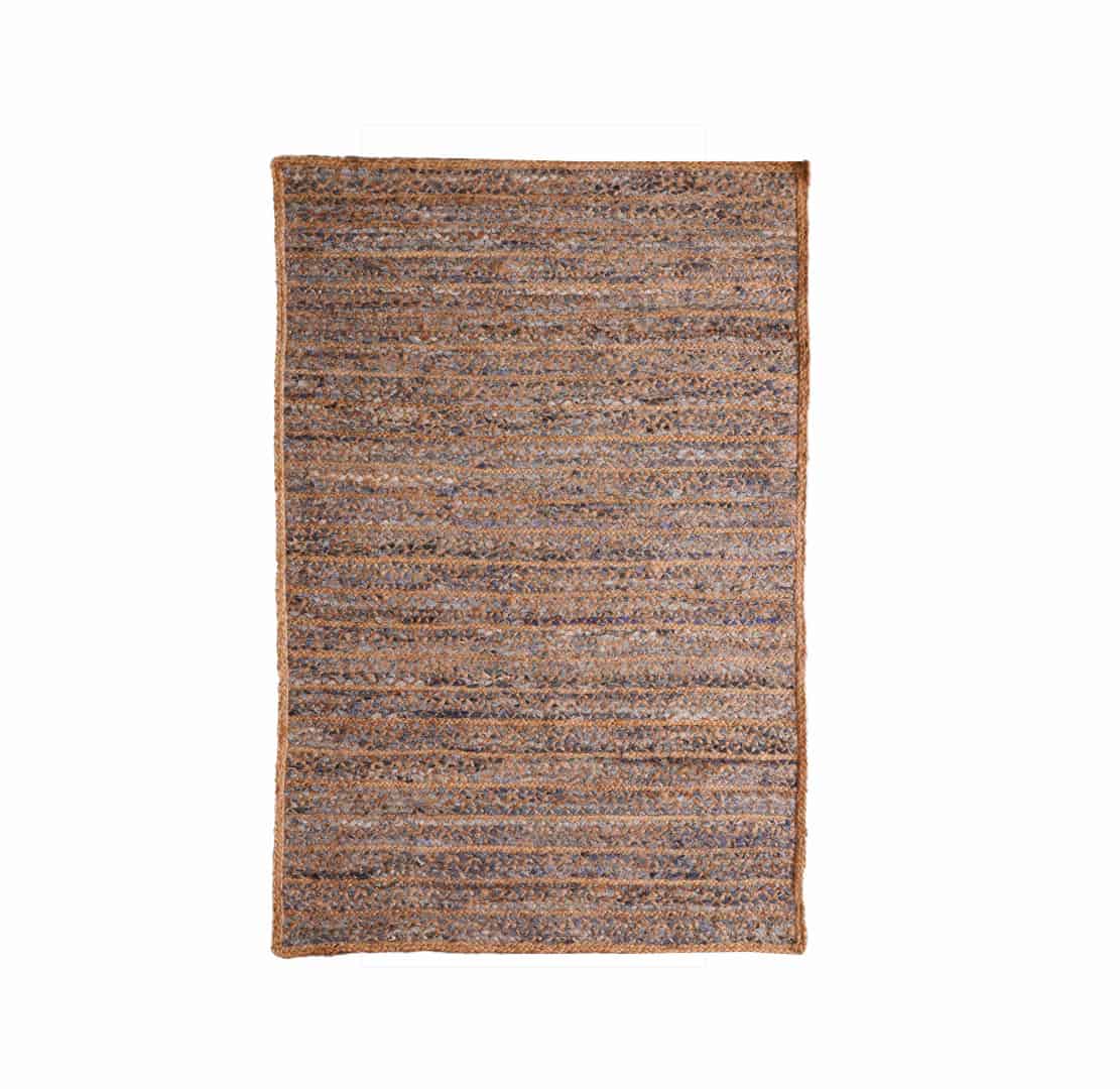 Home Decor Bohemian Natural Jute and Blue Cotton Rectangle and Square Rug - Image 1