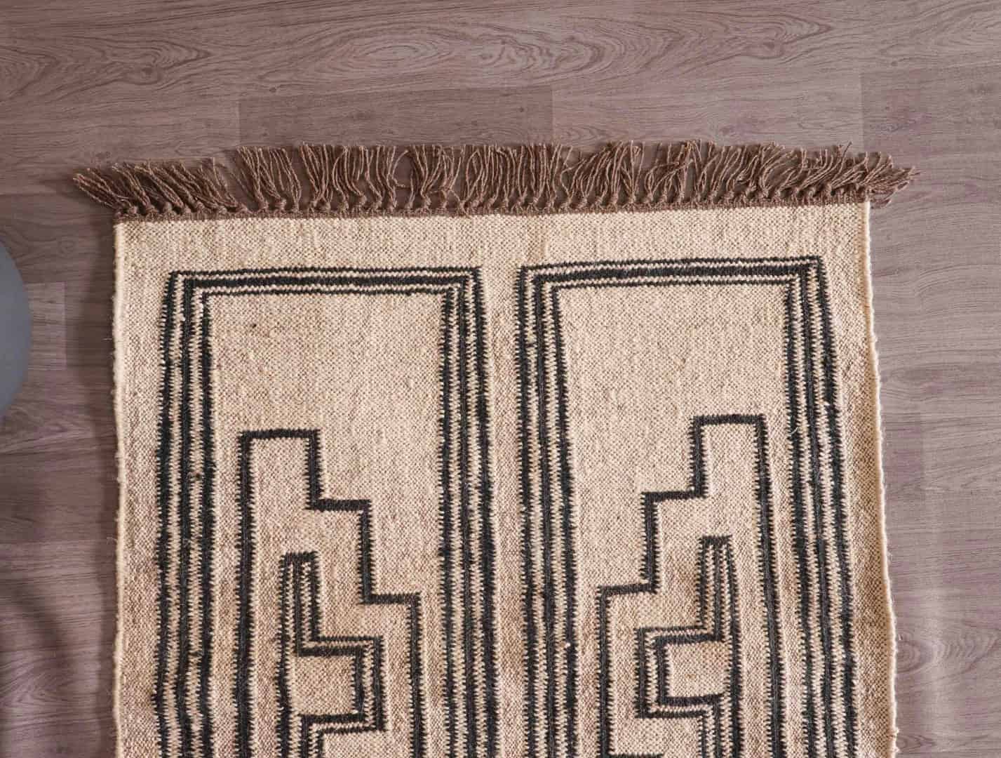 Indian Handwoven Vintage Kilim Off White with Black Wool Jute Kilim Rug and Runner Large Area Rug Traditional Kilim Dhurrie Living Room - Image 5