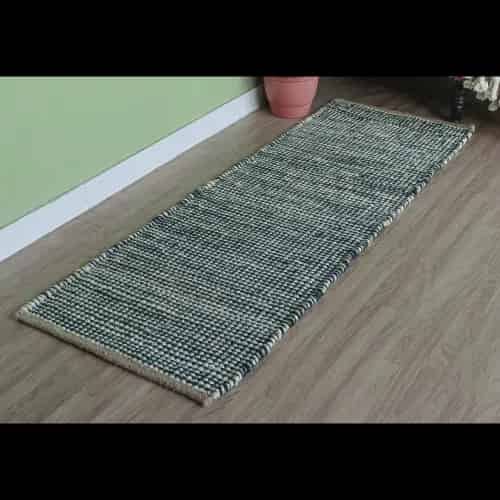 Indian Hand Loomed White and Blue Jute Hemp Runner Rug Handwoven Yoga Hemp Vintage Area Rug Doormat Hemp Runner Rug - Image 1