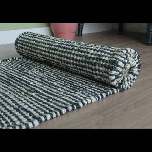 Indian Hand Loomed White and Blue Jute Hemp Runner Rug Handwoven Yoga Hemp Vintage Area Rug Doormat Hemp Runner Rug - Image 4