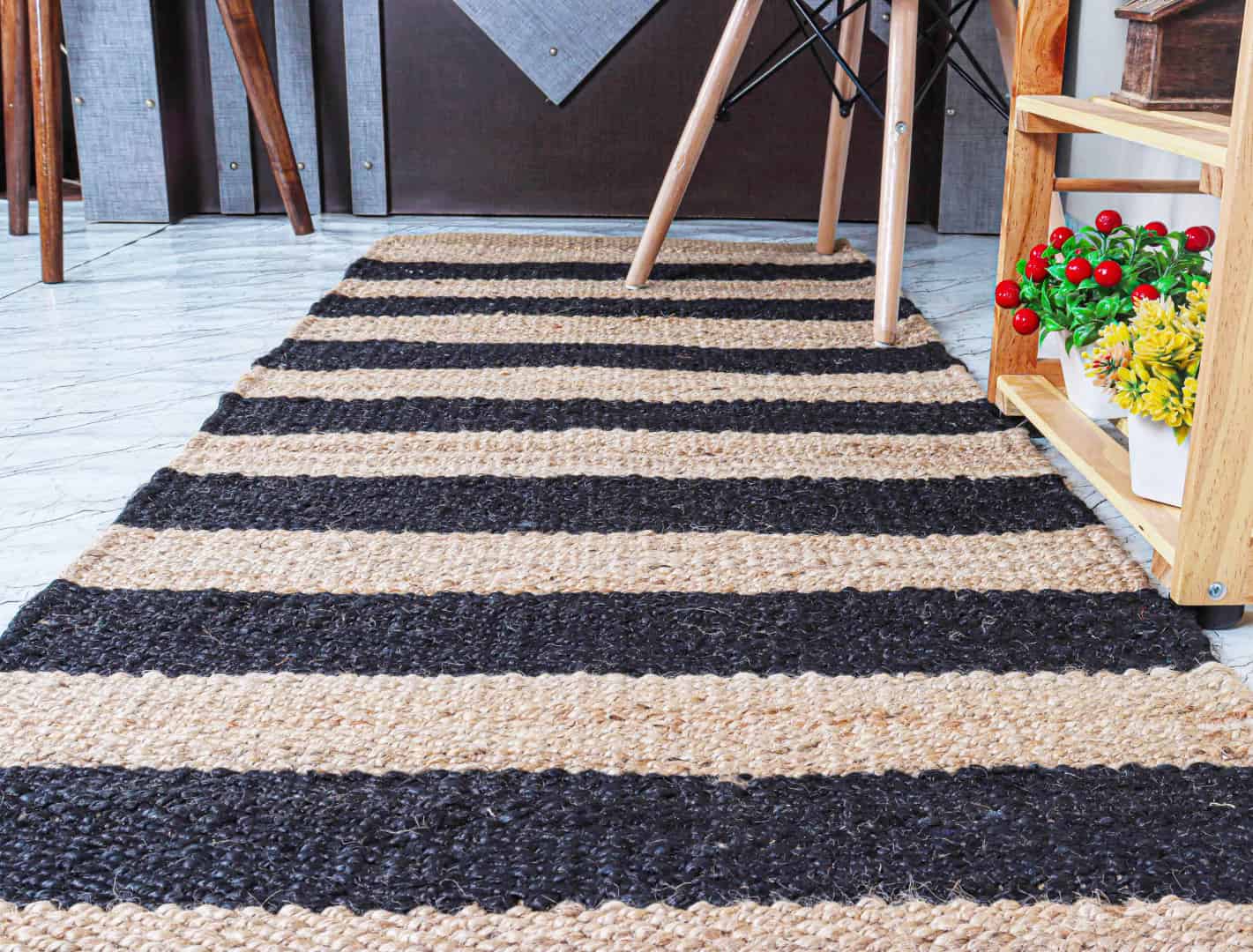 Home and Living Room Decor Hand Loomed Natural Jute Hemp Runner Rug with Black Stripes Line Decor Rug For Living Room - Image 3