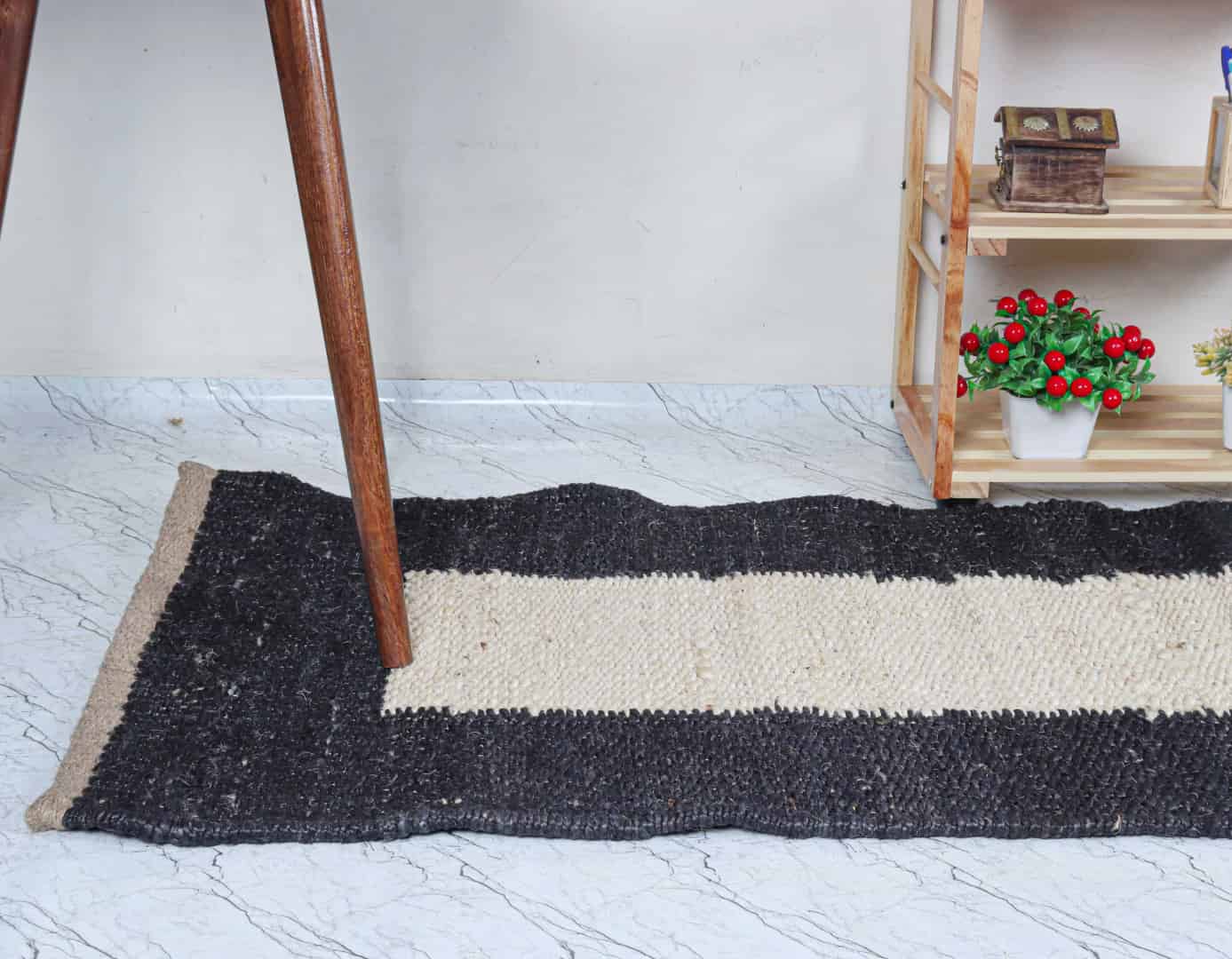 Off White With Black Border Hemp Runner Jute Rug Indian Handwoven Large Area Jute Hemp Runner Rug Stair Decor Hemp Jute Dhurrie - Image 3