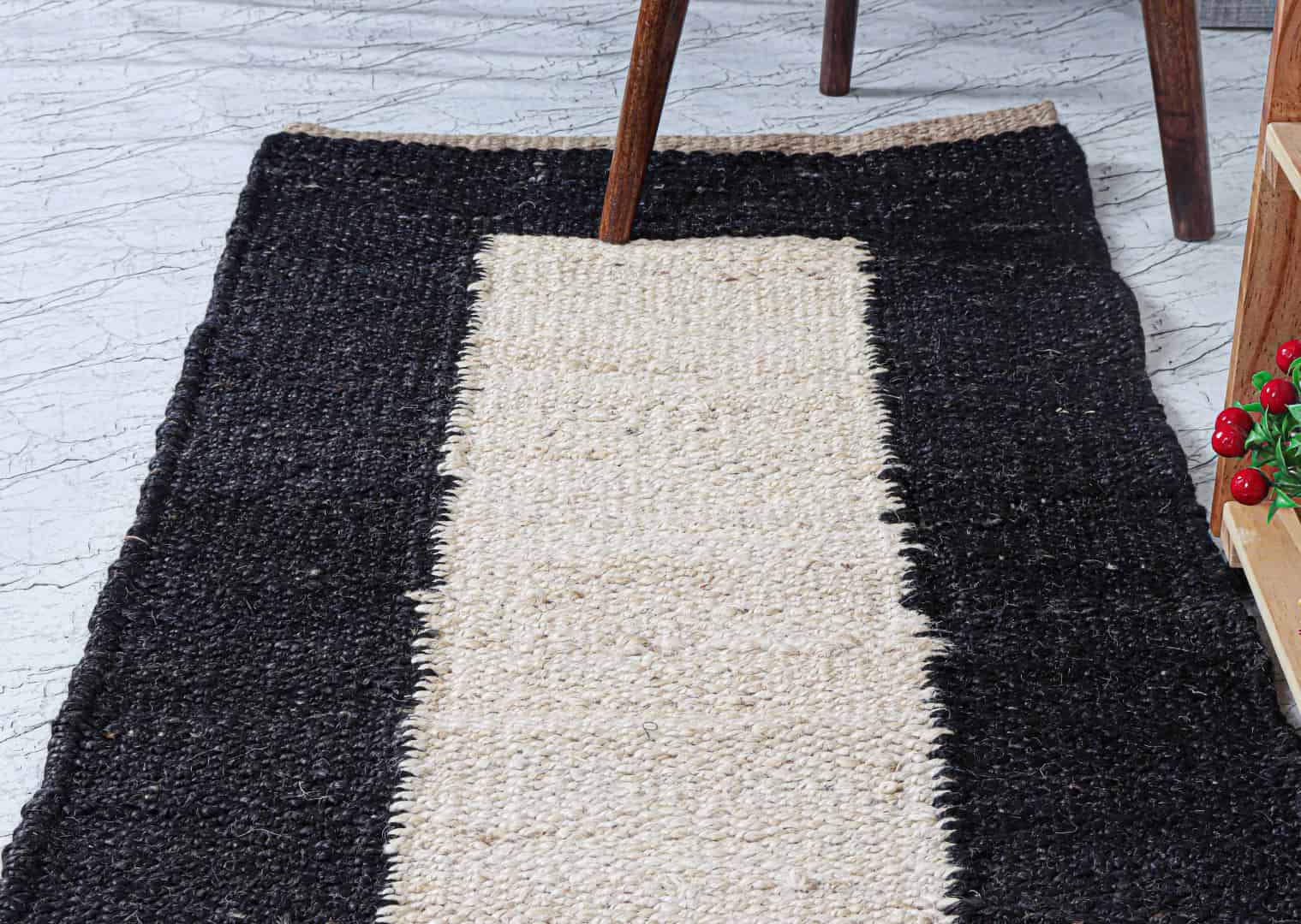Off White With Black Border Hemp Runner Jute Rug Indian Handwoven Large Area Jute Hemp Runner Rug Stair Decor Hemp Jute Dhurrie - Image 6