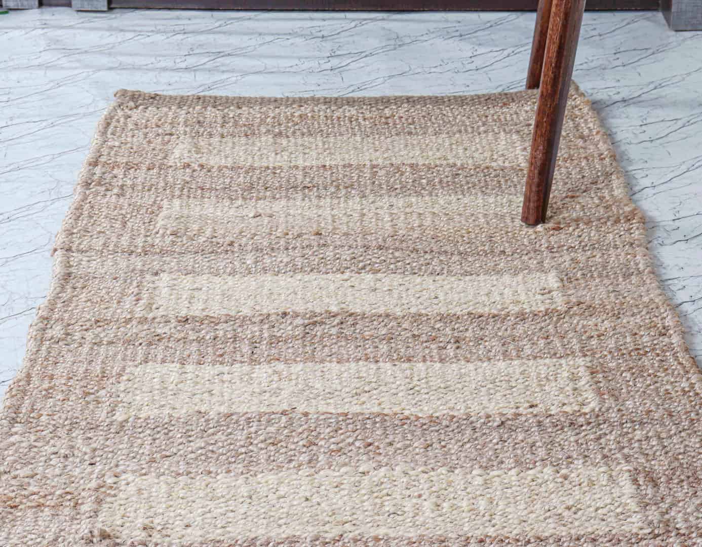Traditional Indian Hand Woven Beige with White Stripes Large Area Jute Hemp Runner Rug Large Area Runner Hemp Jute Rug - Image 4