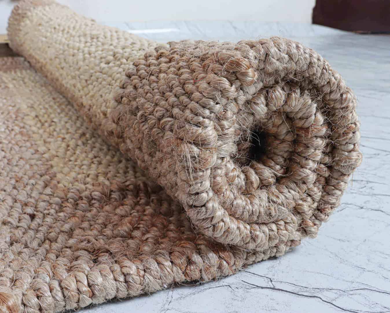 Traditional Indian Hand Woven Beige with White Stripes Large Area Jute Hemp Runner Rug Large Area Runner Hemp Jute Rug - Image 8