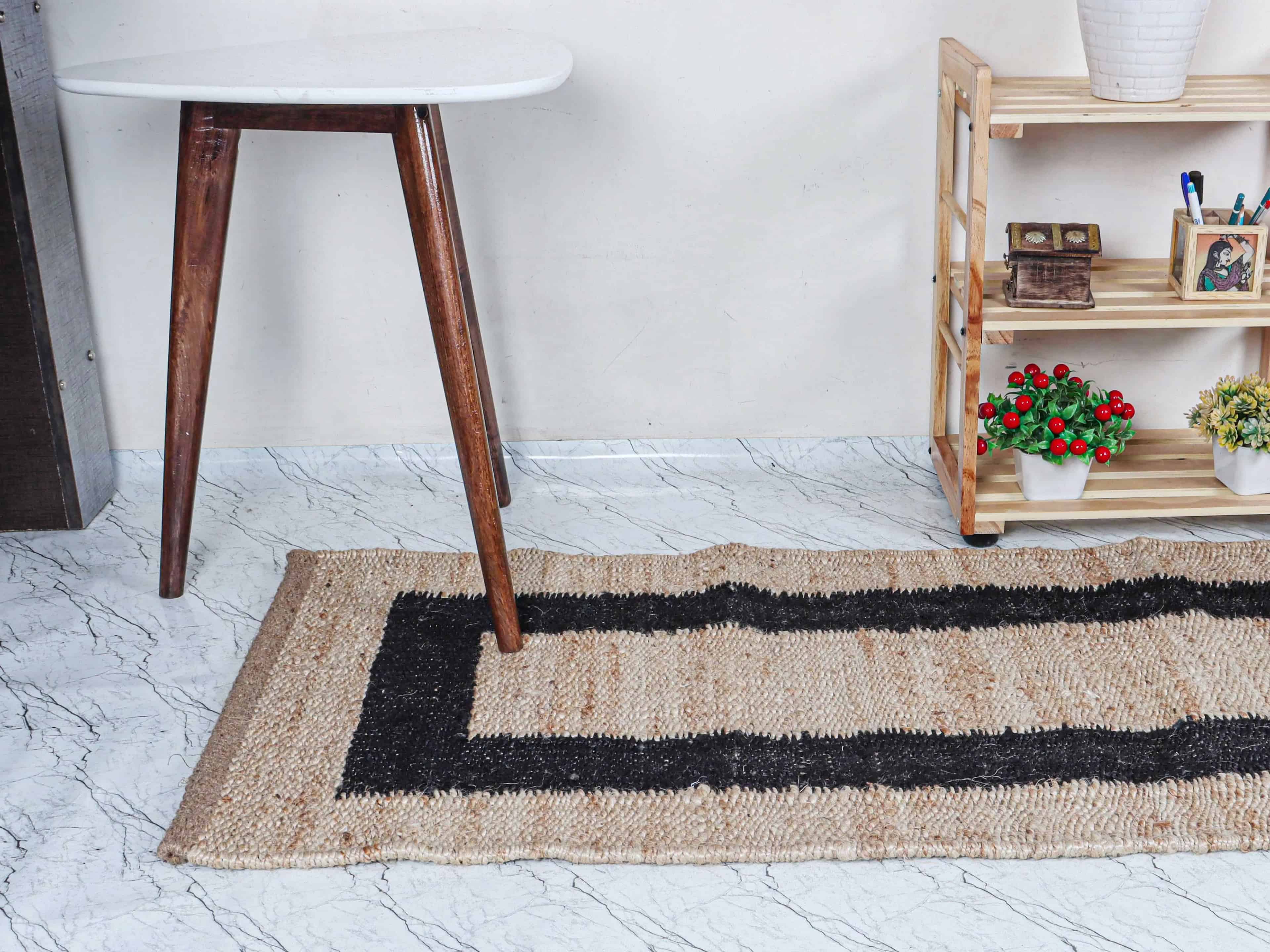 Home and Living Room Decor Beige Hemp Runner with Black Border Handmade Stair Jute Hemp Runner Rug Large Runner Dhurrie Rug For Living Room Decor Rug - Image 3