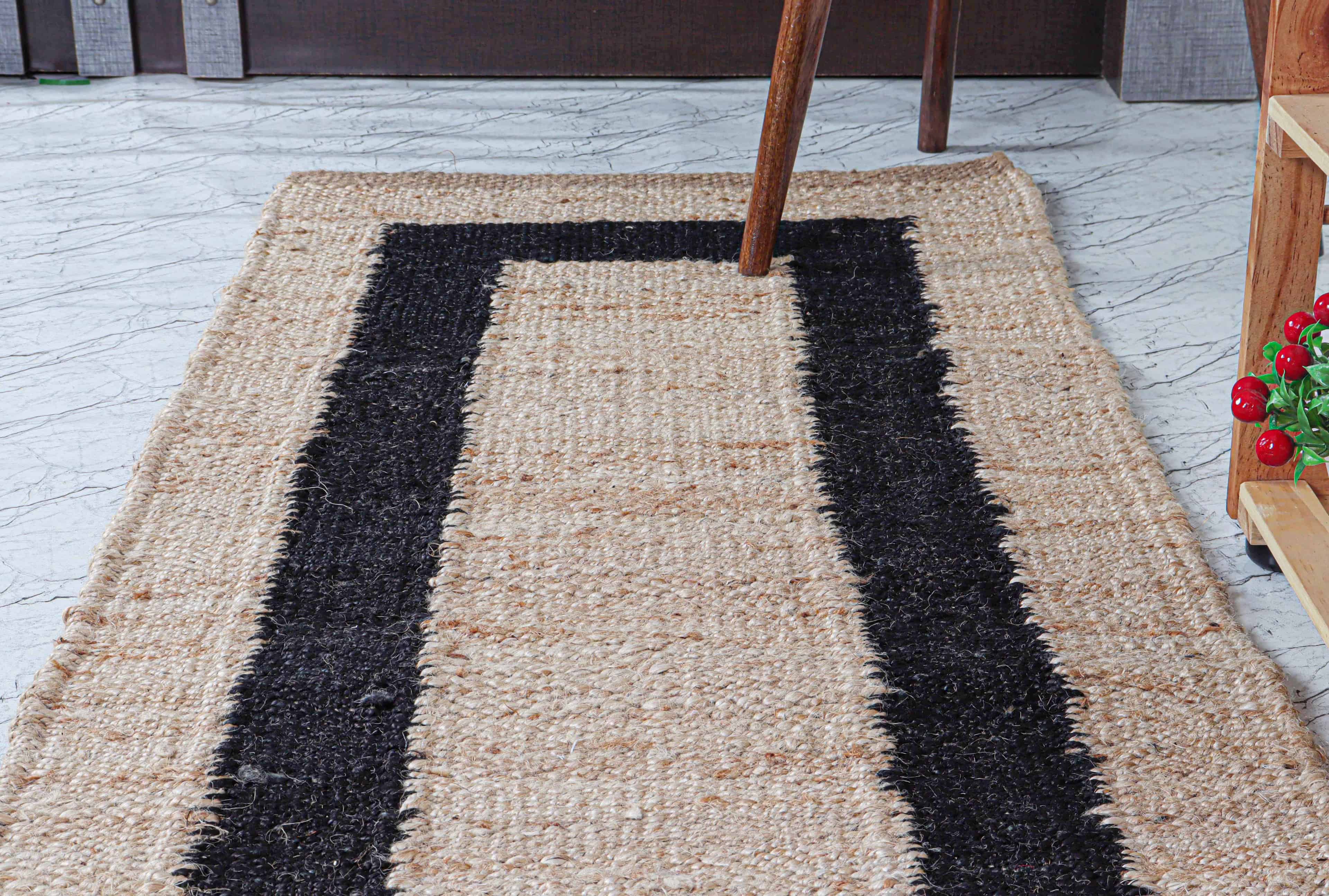 Home and Living Room Decor Beige Hemp Runner with Black Border Handmade Stair Jute Hemp Runner Rug Large Runner Dhurrie Rug For Living Room Decor Rug - Image 4