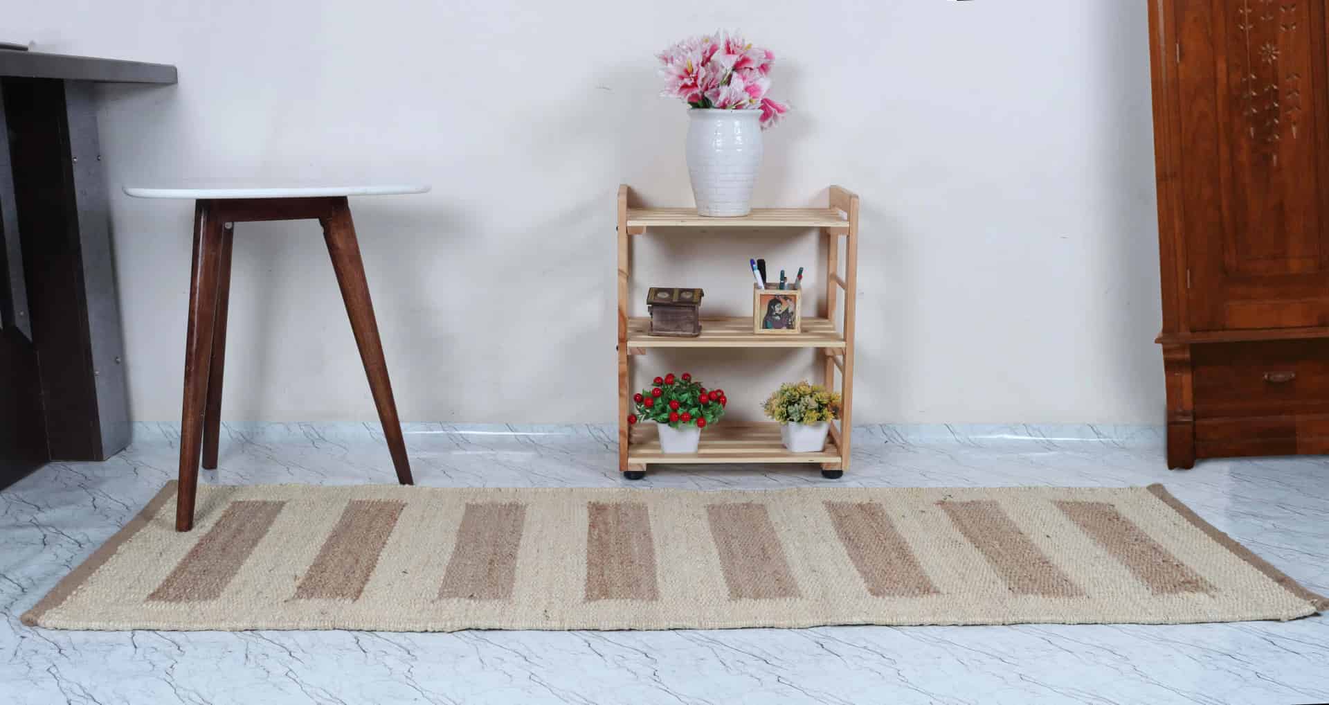 Off White Hemp Runner with Beige Stripes Line Design Hand Woven Large Area Jute Hemp Runner Rug Vintage Hemp Jute Large Dhurrie - Image 2