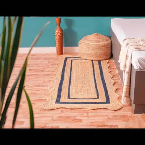 Hand Braided Beige with Customize Color Border Jute Scalloped Rug - Image 5