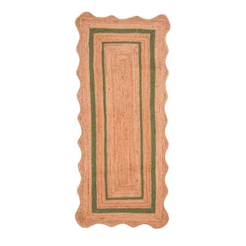 Hand Braided Scalloped Bohemian Natural Jute Runner Rug with Customize Color Border - Image 1