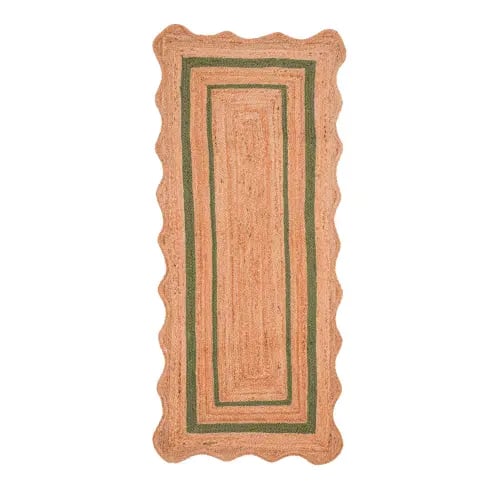 Hand Braided Scalloped Bohemian Natural Jute Runner Rug with Customize Color Border