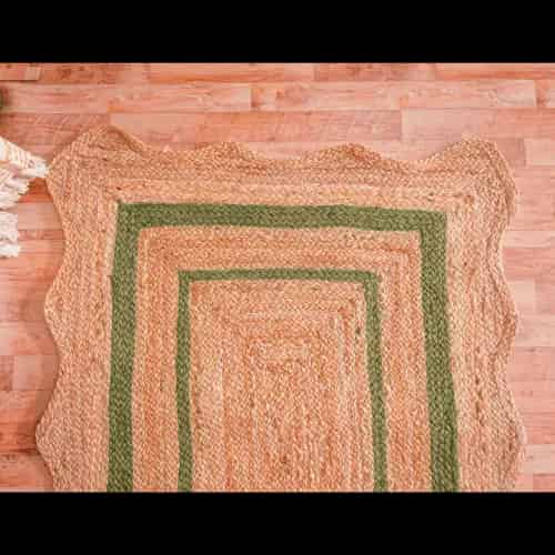 Hand Braided Scalloped Bohemian Natural Jute Runner Rug with Customize Color Border - Image 3