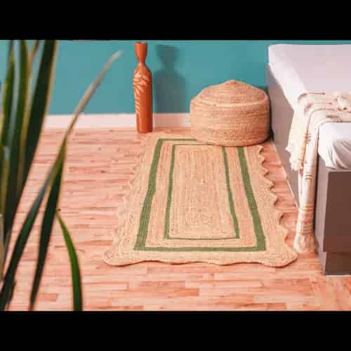 Hand Braided Scalloped Bohemian Natural Jute Runner Rug with Customize Color Border - Image 5