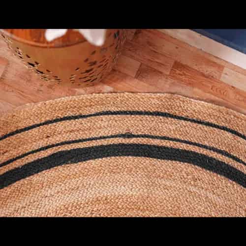 Beige with Multicolor Border Handmade Natural Jute Braided Round Rug - Image 4