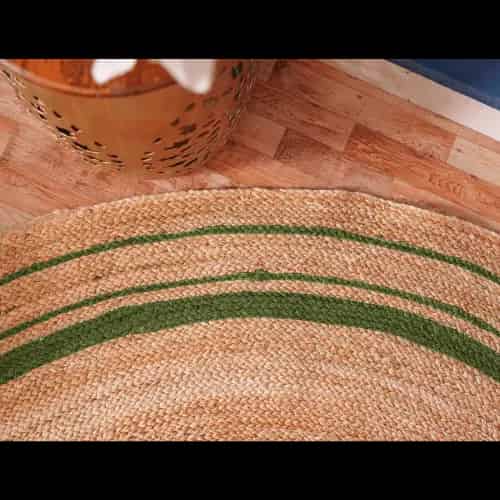 Hand Braided Natural Jute Boho Round Rug with Multicolor Border - Image 6