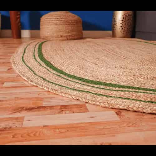 Hand Braided Natural Jute Boho Round Rug with Multicolor Border - Image 4